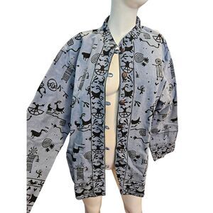 Sam Hilus Blue Cave Drawing Pront Jacket Womens Size Large NEW TAGS